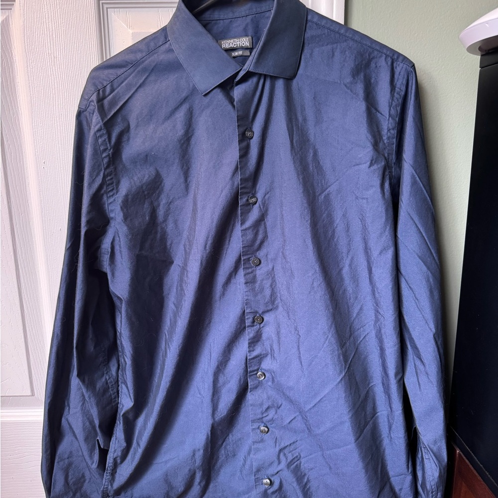 Kenneth Cole Blue Dress Shirt Classic Long-Sleeve